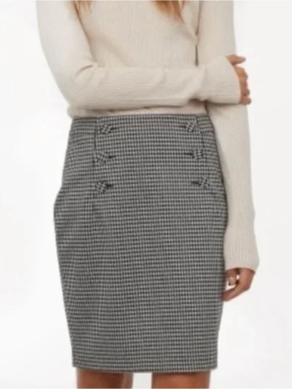 H&M Classic Houndstooth Skirt with Buttons - Brown & White Knee Length - Size 6